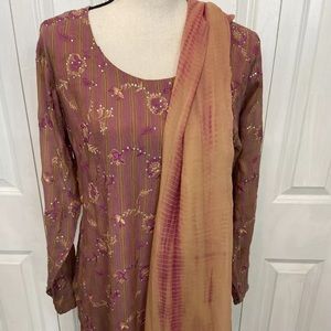 Pakistani IndianThree Piece brand Bareeze Chiffon Stone  Embroidery Party Dress